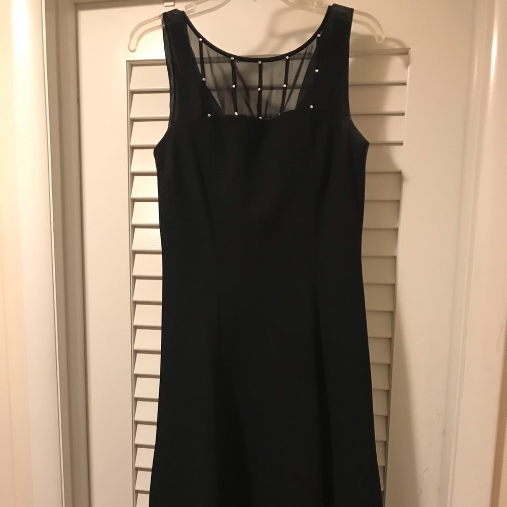 Black Dress Sheer Gem Top Swoop Back